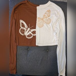 Two-Tone Long Sleeve Cropped Top